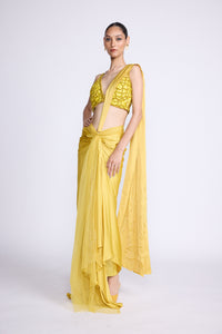 Yellow Pre Drape Saree