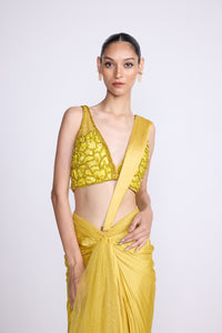Yellow Pre Drape Saree