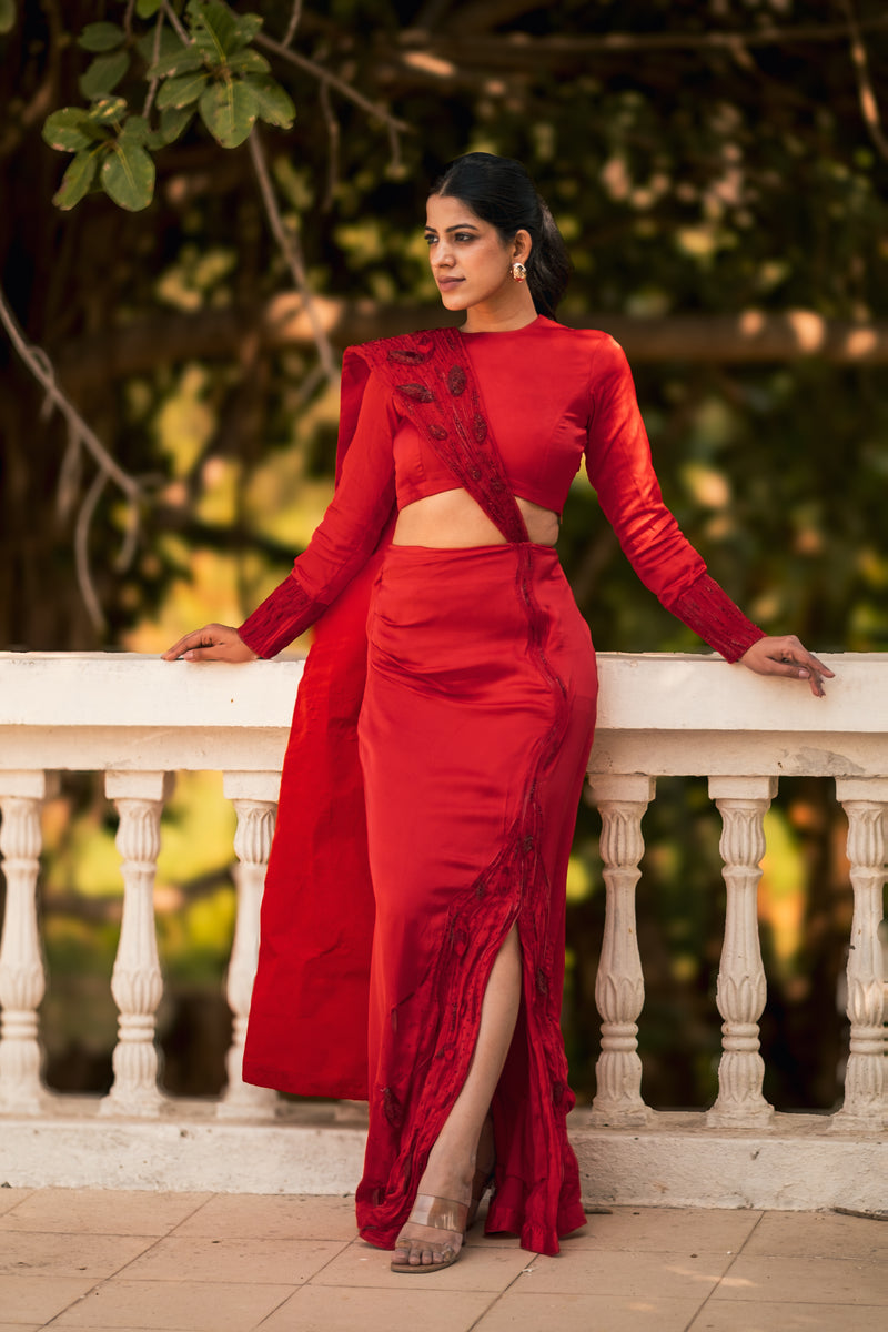 Red Structure Saree